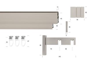 9002777155250 - Gardinenstange GARESA FLAT Gardinenstangen Gr L 210 cm 1 St 2 läufig silberfarben (vernickelt) Kinder Gardinenstangen für Rechteckprofil Wandmontage perfekter Lauf modern verlängerbar