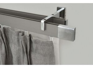 9002777156318 - Gardinenstange GARESA FLAT Gardinenstangen Gr L 100 cm 1 St 2 läufig silberfarben (vernickelt verchromt) Kinder Gardinenstangen für Rechteckprofil Wandmontage perfekter Lauf modern verlängerbar