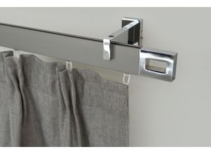 9002777157421 - Gardinenstange GARESA FLAT Gardinenstangen Gr L 430 cm 1 St 1 läufig silberfarben (vernickelt chromfarben) Kinder Gardinenstangen für Rechteckprofil Wandmontage perfekter Lauf modern verlängerbar