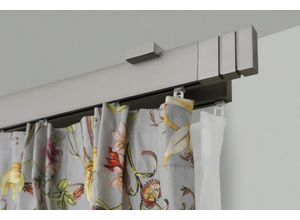9002777161466 - Gardinenstange GARESA FLAT Gardinenstangen Gr L 180 cm 1 St 2 läufig silberfarben (vernickelt) Gardinenstangen Deckenmontage Rechteckprofil Deckenmontage perfekter Lauf modern verlängerbar