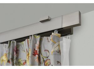 9002777162982 - Gardinenstange GARESA FLAT Gardinenstangen Gr L 140 cm 1 St 2 läufig silberfarben (vernickelt) Gardinenstangen nach Maß Rechteckprofil Deckenmontage perfekter Lauf modern verlängerbar