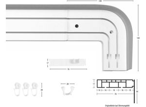 9002777228824 - Schienensystem GARESA Kunststoffschiene mit Blende Gardinenstangen Gr L 420 cm 2 läufig grau (wengefarben) Schienensysteme und Seilsysteme seitlich mit 2 Rundbögen (kein Spalt zwischen Vorhang Wand)