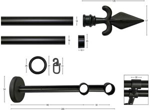 9002777282482 - Gardinenstange GARESA RUSTIKA Gardinenstangen Gr L 280 cm Ø 16 mm 2 läufig schwarz Kinder Gardinenstangen für rustikale Vorhanggarnitur verlängerbar m Ringe Endknopf Pfeil