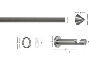 9002777300582 - Gardinenstange GARESA ORION Gardinenstangen Gr L 120 cm Ø 16 mm 1 läufig silberfarben (edelstahlfarben) Gardinenstangen nach Maß Vorhanggarnitur verlängerbarSpitze Edelstahl m Ringe und Haken