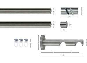 9002777342865 - Gardinenstange GARESA BOSTON Gardinenstangen Gr L 380 cm Ø 20 mm 2 läufig silberfarben Kinder Gardinenstangen für Vorhanggarnitur-Innenlauf einfache Montage verlängerbar