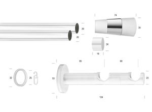 9002777365147 - Gardinenstange GARESA WHITE Gardinenstangen Gr L 480 cm Ø 20 mm 1 St 2 läufig weiß Gardinenstangen nach Maß Vorhanggarnitur verlängerbar Wandmontage Endknopf 2-farbig