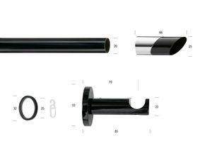 9002777366526 - Gardinenstange GARESA BLACK Gardinenstangen Gr L 300 cm Ø 20 mm 1 St 1 läufig schwarz Gardinenstangen nach Maß Vorhanggarnitur verlängerbar Endknopf abgeschrägt 2-farbig