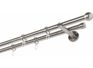 9002777369756 - Gardinenstange GARESA Formentor Gardinenstangen Gr L 410 cm Ø 20 mm 1 St 2 läufig silberfarben (edelstahlfarben) Gardinenstangen Wandmontage Vorhanggarnitur verlängerbar Kugel edelstahl optik mit Ringe