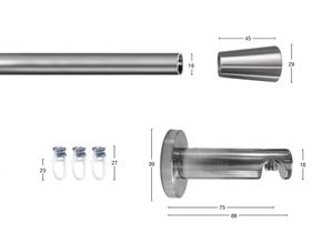 9002777379496 - Gardinenstange GARESA ROSA Gardinenstangen Gr L 400 cm Ø 16 mm 1 St 1 läufig silberfarben (edelstahlfarben) Gardinenstangen nach Maß VorhanggarniturInnenlaufgarnitur verlängerbar Endknopf Stumpf
