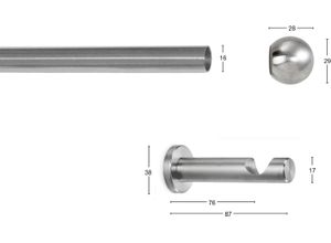 9002777380508 - Gardinenstange GARESA KUGEL Gardinenstangen Gr L 240 cm Ø 16 mm 1 St 1 läufig silberfarben (edelstahlfarben) Gardinenstangen nach Maß Vorhanggarnitur verlängerbar Kugel edelstahl optik ohne Ringe