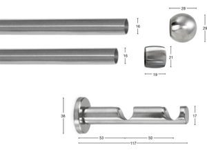 9002777381659 - Gardinenstange GARESA KUGEL Gardinenstangen Gr L 220 cm Ø 16 mm 1 St 2 läufig silberfarben (edelstahlfarben) Gardinenstangen nach Maß Vorhanggarnitur verlängerbar Kugel edelstahl optik ohne Ringe