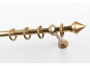 9002777461917 - Gardinenstange GARESA PALMI Gardinenstangen Gr L 440 cm Ø 28 mm 1 St 1 läufig goldfarben (mattmessingfarben) Gardinenstangen nach Maß Vorhanggarnitur Kunststoff verlängerbar Endknopf Spitze mit Ringe