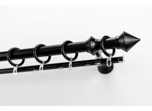 9002777463423 - Gardinenstange GARESA PALMI Gardinenstangen Gr L 390 cm Ø 28 mm 1 St 2 läufig schwarz Gardinenstangen nach Maß Vorhanggarnitur Kunststoff verlängerbar Endknopf Spitze mit Ringe