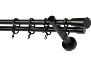 9002777485807 - Gardinenstange GARESA CLASSICO MOLIS schwarz L240cm Gardinenstangen Vorhanggarnitur verlängerbar Wandmontage Keil mit Ringe und Haken