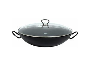 9003064220408 - Riess-kelomat - Riess Wok mit Glasdeckel Ø36cm Servierpfanne mit zwei Griffen Emaille schwarz