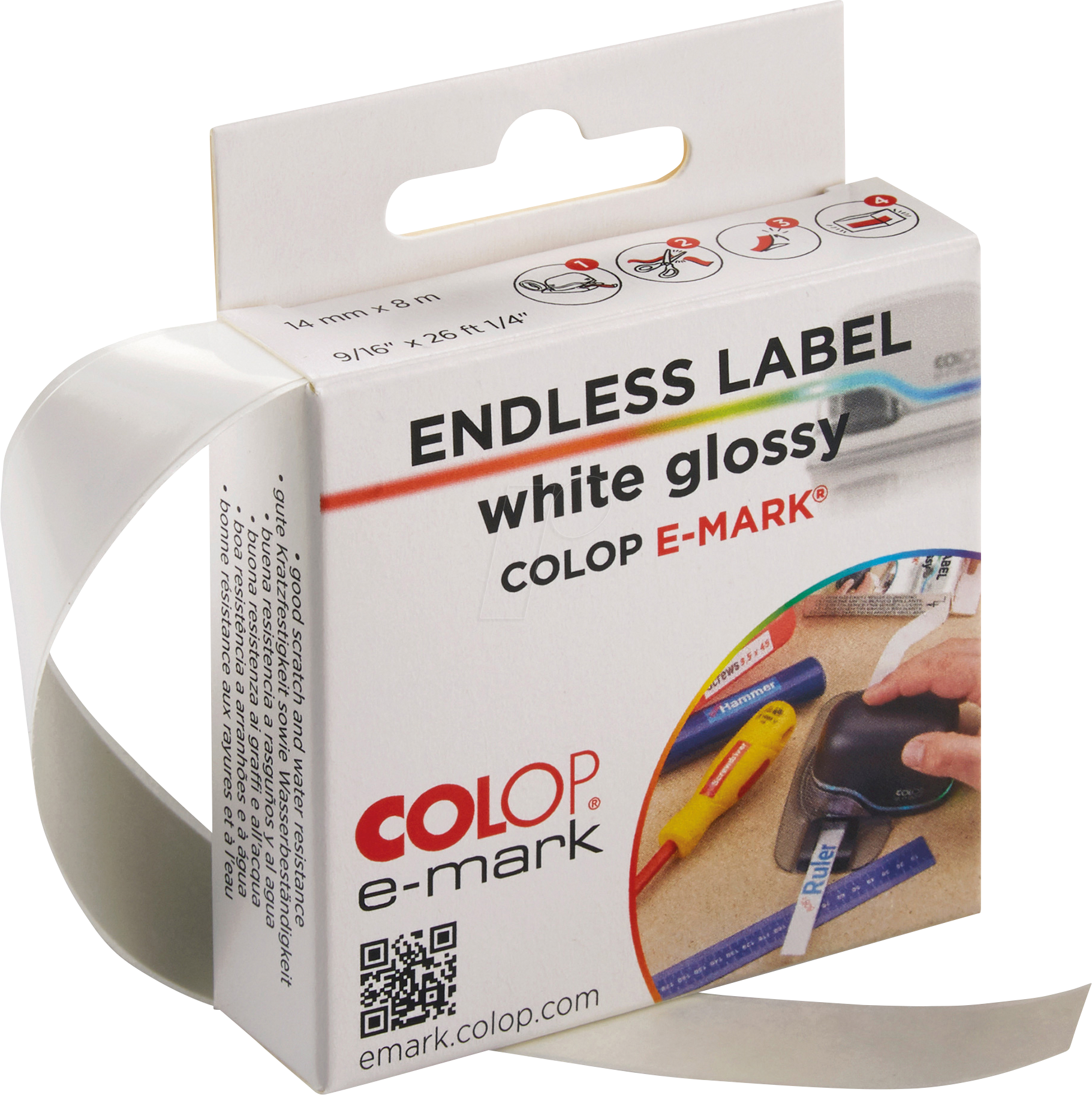 9004362000068 - 155361 - e-mark® Endlosetikettenband weiß-glänzend 14mm x 8m 9004362000068 - 155361 - e-mark® Endlosetikettenband weiß-glänzend 14mm x 8m