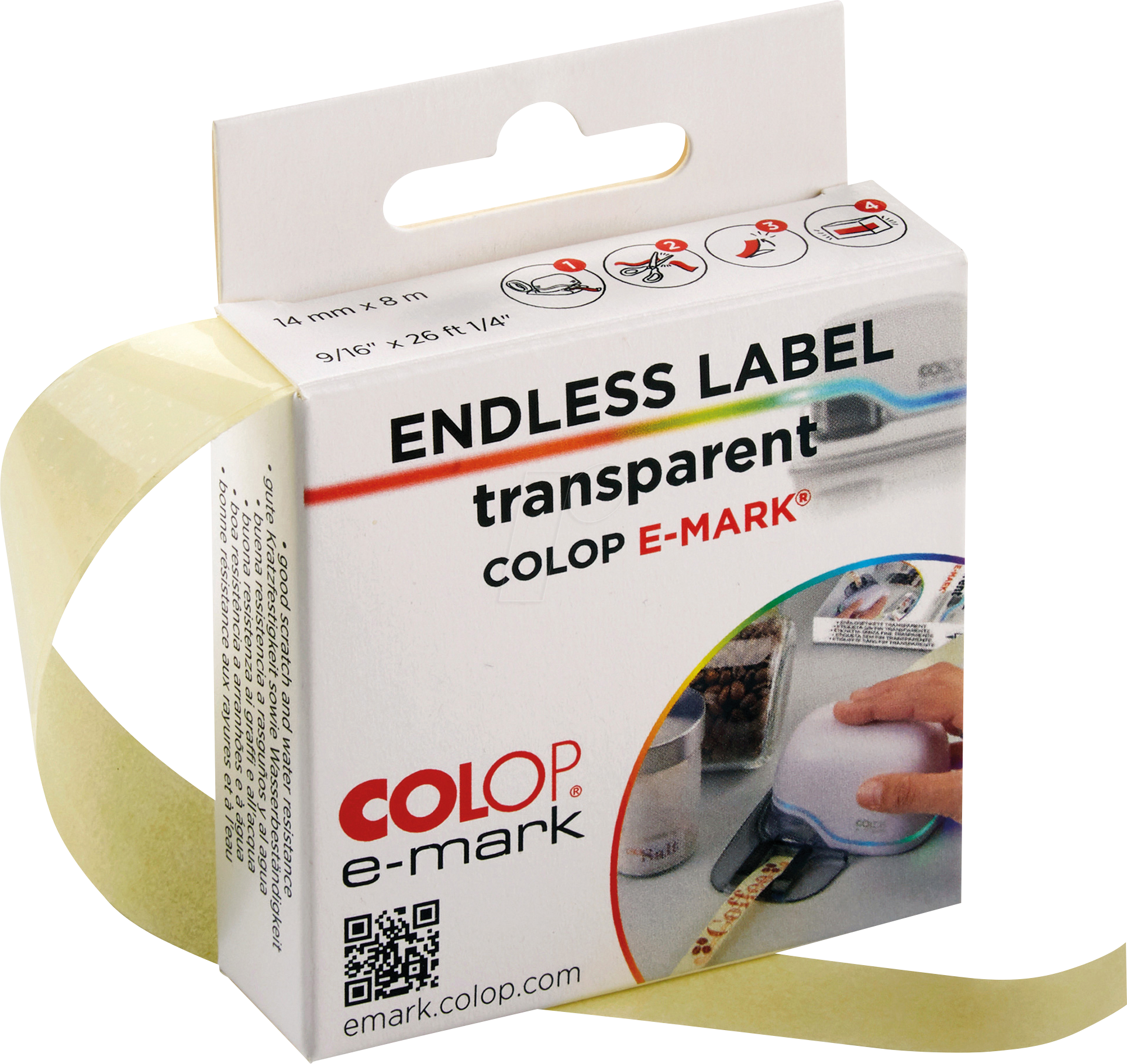 9004362000075 - 155362 - e-mark® Endlosetikettenband transparent 14mm x 8m