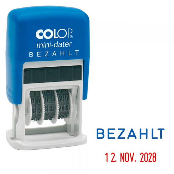 9004362302193 - COLOP Datumstempel mit Text Bezahlt Mini-Dater S 160 L selbstfärbend blau rot