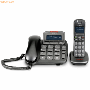 9005613164058 - TH-21ABB Schnurloses Telefon analog Anrufbeantworter Freisprechen für Hörgeräte kompatibel inkl Mobilteil mit Basis Beleuchtetes Display Schwarz