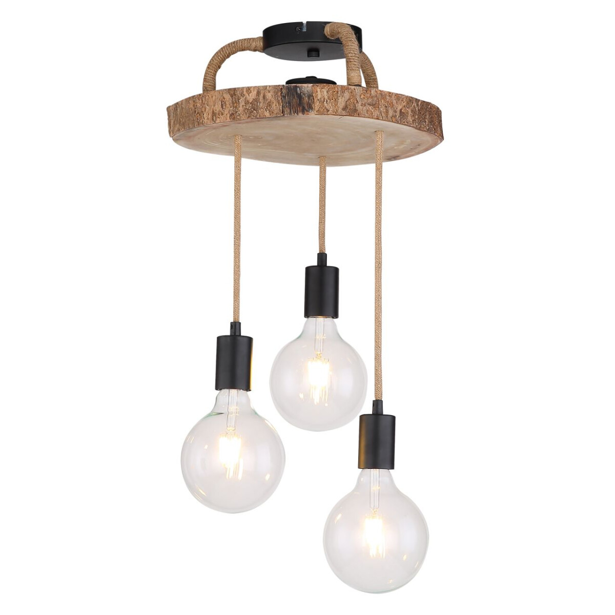 9007371400386 - - Vintage Hänge Leuchte Decken Strahler Hanfseil Holz Pendel Lampe Retro Wohn Zimmer Beleuchtung 15369-3