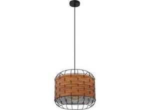 9007371417445 - GLOBO 15665H Hängeleuchte ELMAR E27 1x60W Metall schwarz matt Kunststoff Holzoptik H120cm Ø35cm