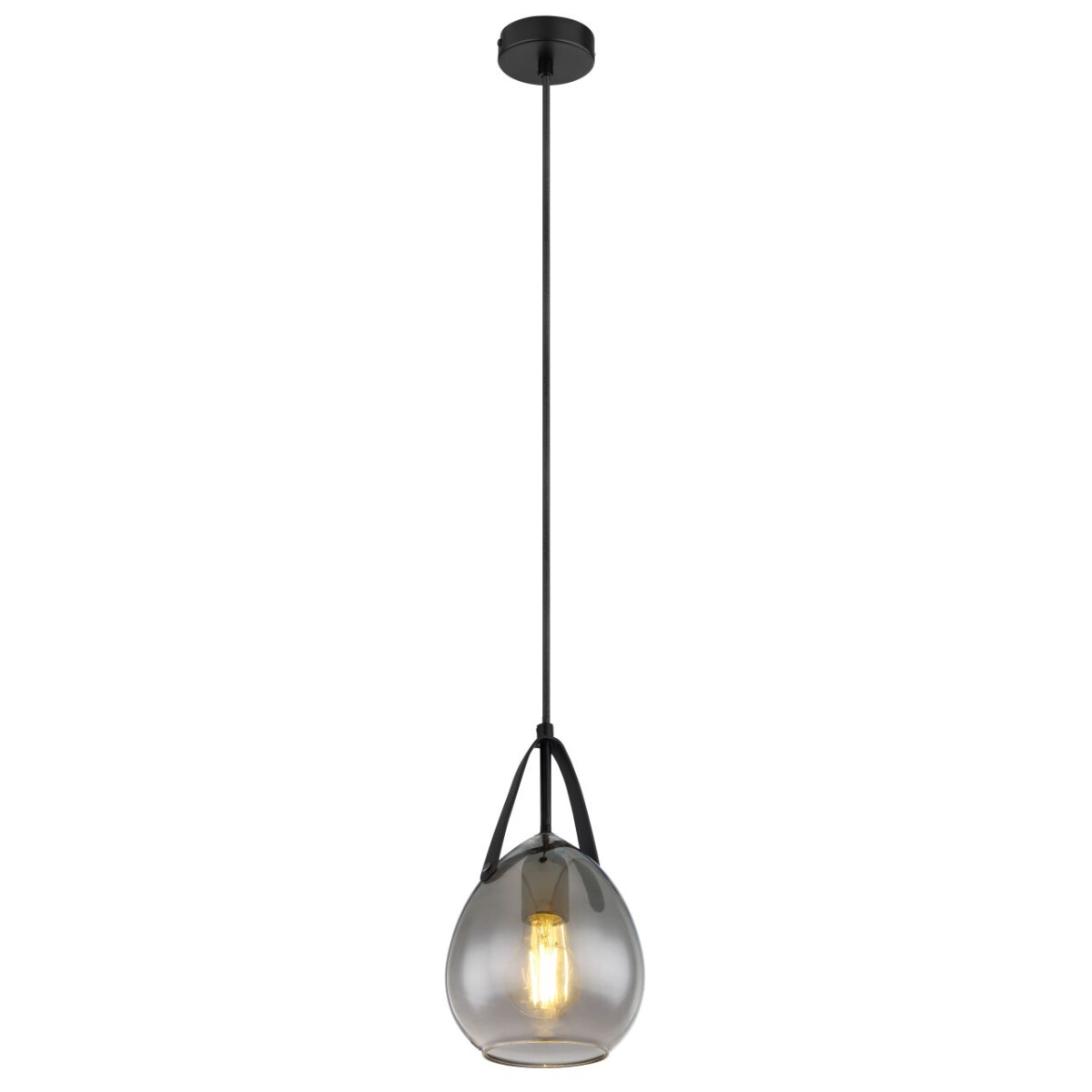 9007371426249 - Pendellampe Hängeleuchte Esszimmerlampe Moderne Pendelleuchte Lampenschirm in Rauchglas Optik Metall schwarz matt 1x E27 Fassung DxH 15x120 cm