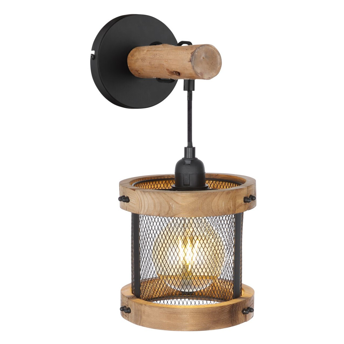 9007371426768 - - Wandleuchte jeanie mit Holz 1-flammig Gitter schwarz Ø16cm