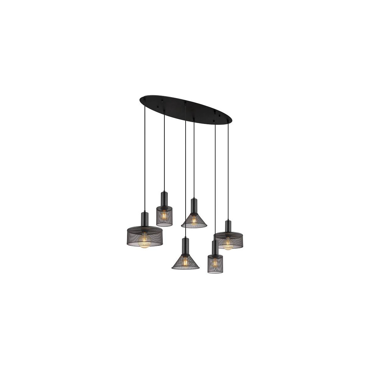 9007371432608 - 15648-6H Hängeleuchte jedd E27 6x60W Metall Metallgeflecht schwarz matt B385cm H130cm höhenverstellbar - Globo