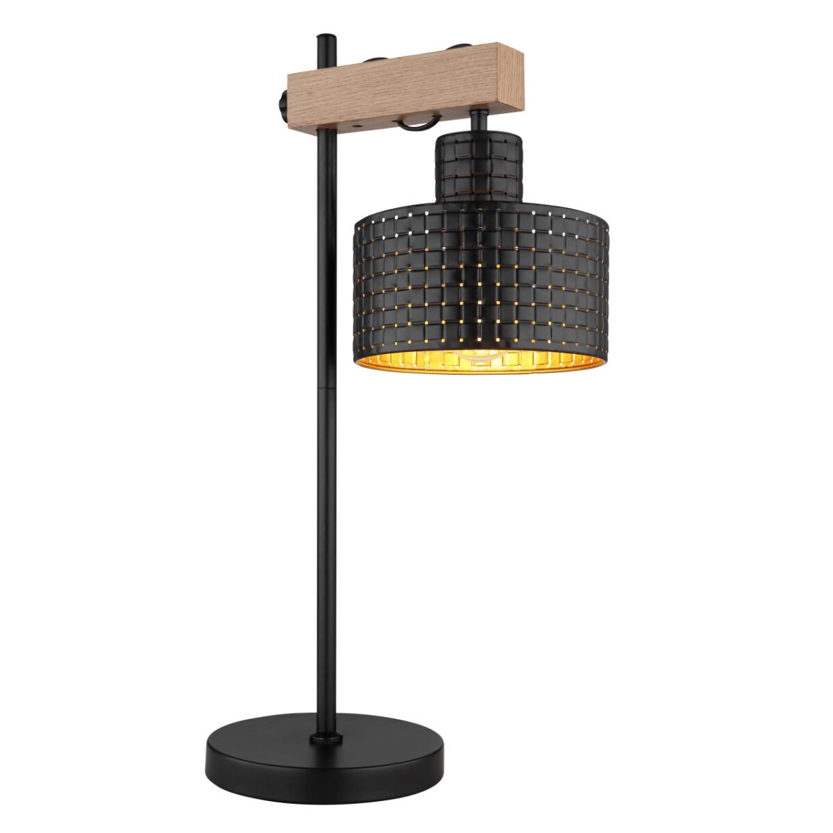 9007371434145 - Tischlampe Leuchte Nachttischlampe Holzoptik schwarz gold Wohnzimmerleuchte 31cm