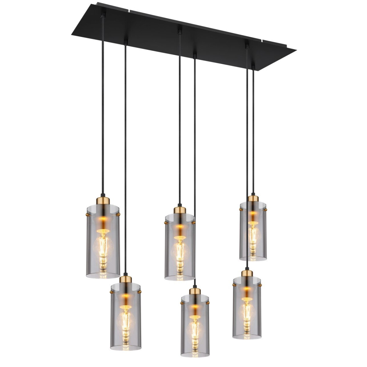 9007371436620 - Hängeleuchte Esstischlampe Pendelleuchte Wohnzimmerlampe Glas rauch Metall schwarz Fassungen 6x E27 LxBxH 75x24x120 cm