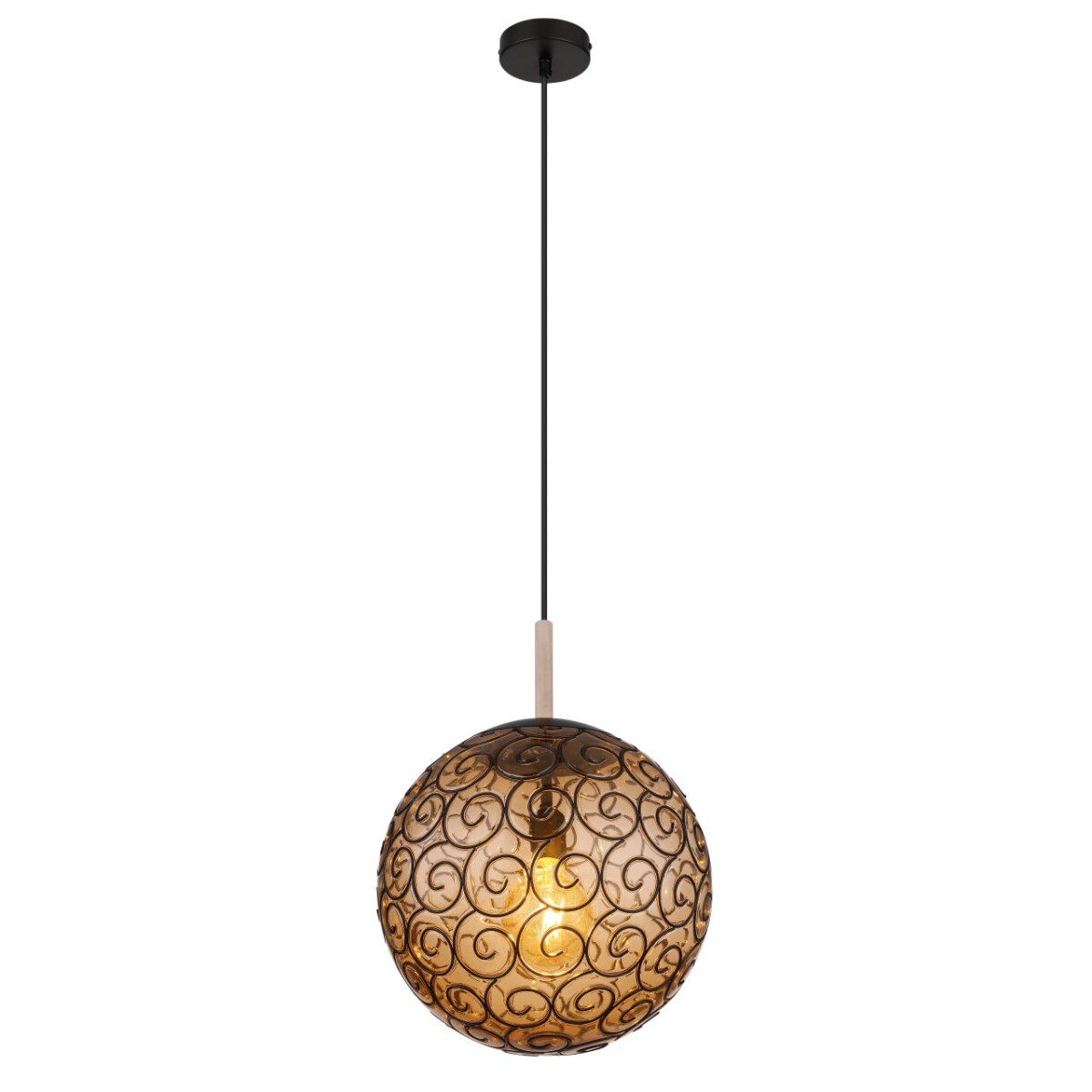 9007371439843 - GLOBO 15660H1 Hängeleuchte MAXI E27 LED 1x9W Metall schwarz matt Kunststoff amber H120cm Ø35cm