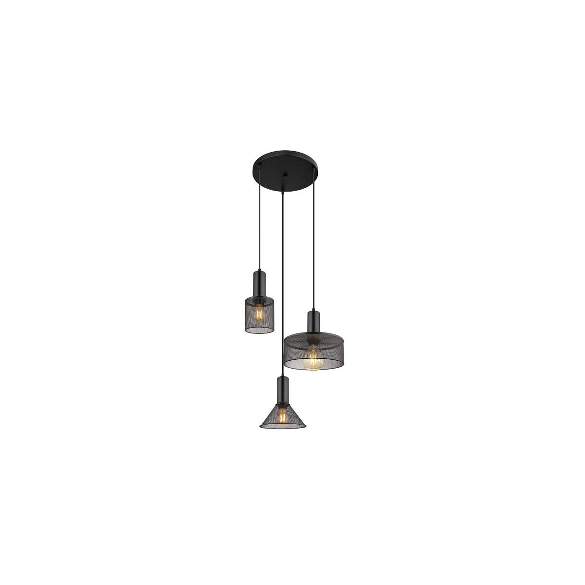 9007371441594 - 15648-3H Hängeleuchte jedd E27 3x60W Metall schwarz Metallgeflecht schwarz matt H150cm Ø46cm höhenverstellbar - Globo