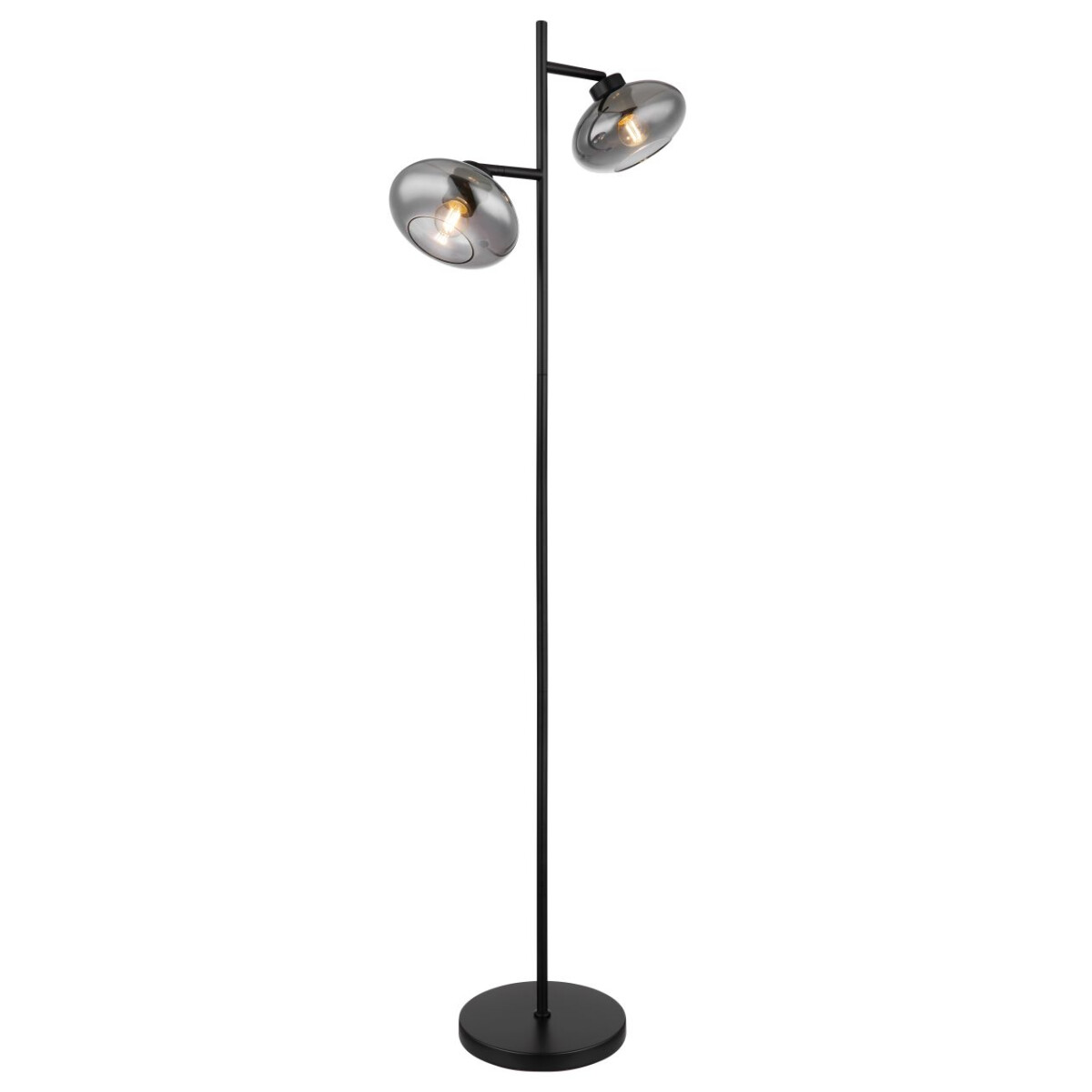 9007371442935 - 15572S Stehleuchte shaun E27 2x40W Metall schwarz matt Glas rauchfarben B25cm H150cm mit Fußtrittschalter im Kabel - Globo