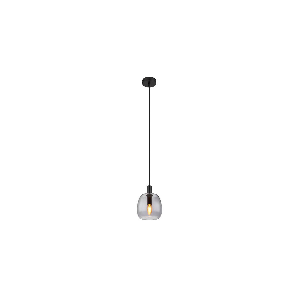 9007371443819 - GLOBO 15789HB Hängeleuchte GARRI E14 1x40W Metall schwarz matt Glas rauchfarben H120cm Ø16cm höhenverstellbar