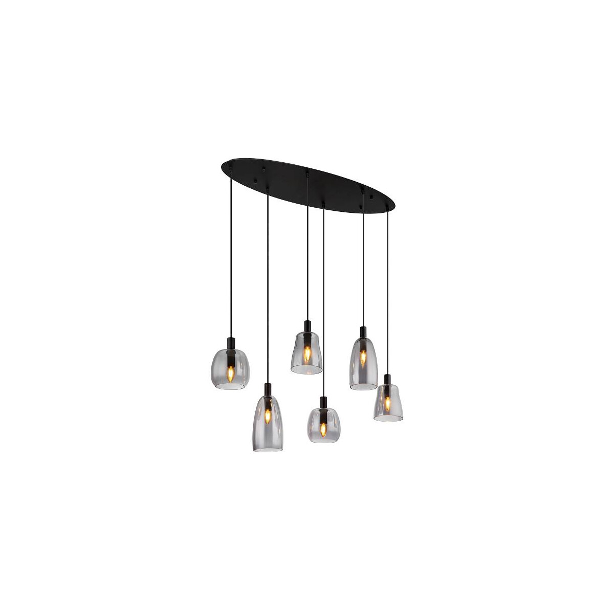 9007371443833 - Lighting - Pendelleuchte 6 flammig Esstischlampe Rauchglas Wohnzimmerleuchte Hängelampe Esszimmer Metall schwarz matt 6x E14 LxH 97x130 cm