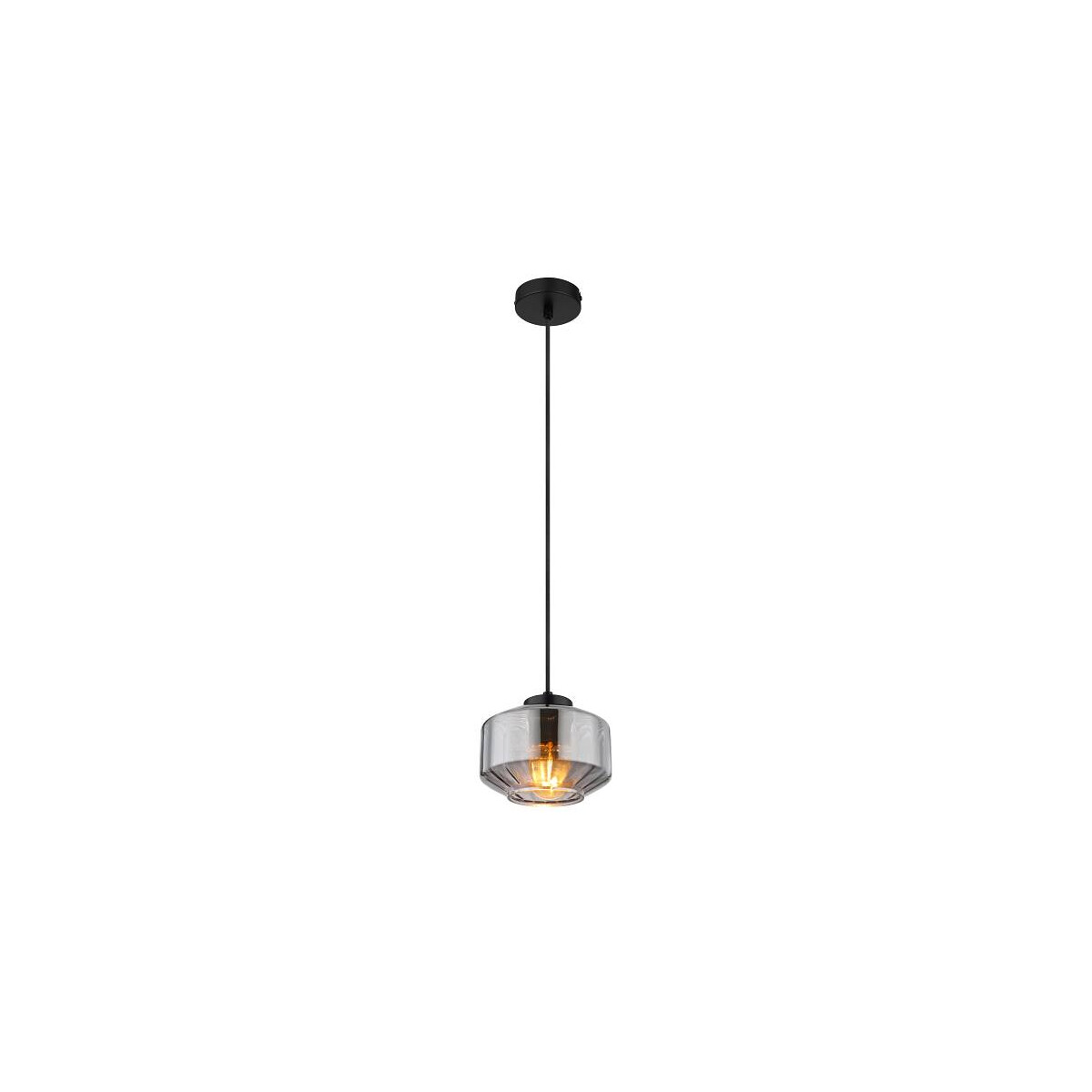 9007371444342 - 15547H Hängeleuchte christiana E27 1x40W Metall schwarz matt Glas rauchfarben H120cm Ø18cm - Globo