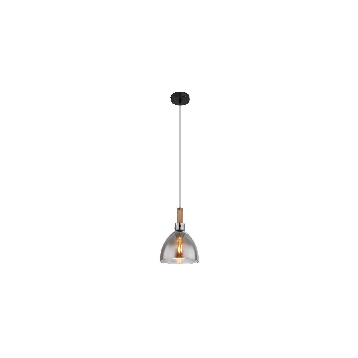 9007371444656 - GLOBO 15550H Hängeleuchte MATTEA E27 LED 1x9W Metall schwarz matt Glas rauchfarben H120cm Ø20cm