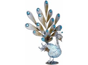 9007371460106 - - Solar Pfau Dekoleuchte Solarlampe Pfau Außenleuchte Solar Tierfigur Metall Dekosteine IP44 led 006W LxBxH 38x213x568 cm