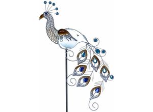 9007371460113 - Solarleuchte Erdspieß Pfau Außenleuchte Stecklampe Vogel Solar Pfau Kristalle Metall kupfer blau led 006W weiß LxBxH 23x1x106 cm