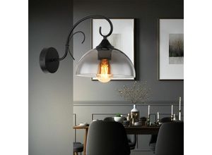 9007371460328 - - Wandleuchte Wandlampe Flurleuchte Schlafzimmerlampe Retro Design Metall Schwarz Glas Rauchfarben 1x E27 Fassung DxH 20x22cm