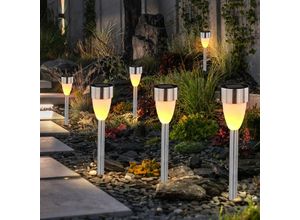 9007371461653 - Stecklampen Solarleuchte Gartenlampe Wegelampe Terrasse Akku IP44 Erdspieß Feuer Effekt Edelstahl schwarz weiß satiniert led warmweiß DxH