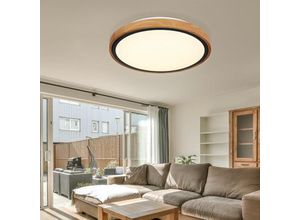 9007371461684 - Deckenleuchte Wohnzimmerlampe Holzleuchte Landhaus cct Metall Holz schwarz opal rund 1x led 12W 530lm warmweiß-tageslichtweiß DxH 307x9 cm