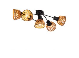 9007371461844 - - Deckenleuchte Strahler Bambus Deckenlampe Boho Style Deckenstrahler 5 flammig E27 Geflecht Optik LxH 62x195 cm