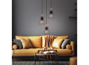 9007371463299 - - Hängeleuchte Vintage Pendelleuchte Esstischlampe Holz Retro Käfigschirme Metall braun schwarz Fassungen 3x E27 DxH 355x120 cm