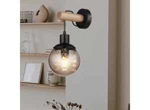 9007371463329 - - Wandlampe hängend Wandleuchte Flurlampe Holzleuchte Glaskugel rauch Kristalle Metall schwarz 1x E27 BxH 15 x 30 cm