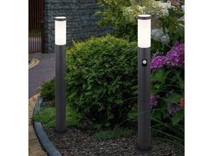 9007371463367 - - Gartenstehlampe Edelstahl Gartenlampe mit Bewegungsmelder anthrazit E27 Wegeleuchte Garten opal 1x E27 Fassung h 80 cm 2er Set