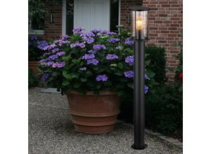 9007371463824 - - Stehlampe Terrassenleuchte Standlampe Gartenleuchte Edelstahl schwarz Glas rauch 1x E27 h 100cm