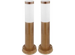 9007371464449 - Wegeleuchten Außen Edelstahl Standleuchte Garten Terrassenlampe Außen stehend holzoptik opal rustikal 1x E27 DxH 76x45 cm 2er Set