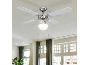 9007371464609 - Deckenventilator mit Beleuchtung Vor Rücklauf Zugschalter Glas Lampe Windmaschine Lüfter Metall chrom Glas kühlen wärmen 1x E27 Fassung d 1066 cm