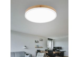 9007371466252 - Deckenleuchte Wohnzimmerleuchte Deckenlampe Esszimmerleuchte Flurlampe rund Metall weiß Kunststoff opal Holzoptik MDF 1x LED 24W 1800Lm 3000K